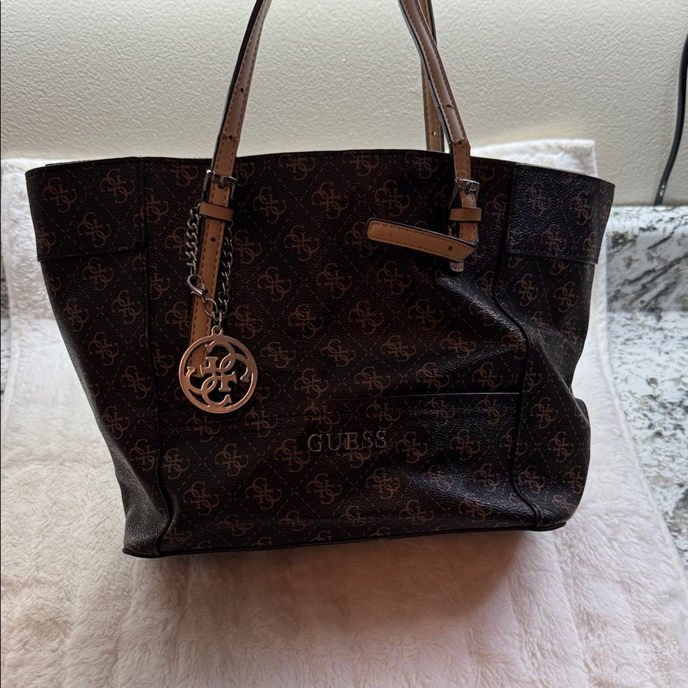 GUESS Elegant Black and Brown Tote Bag